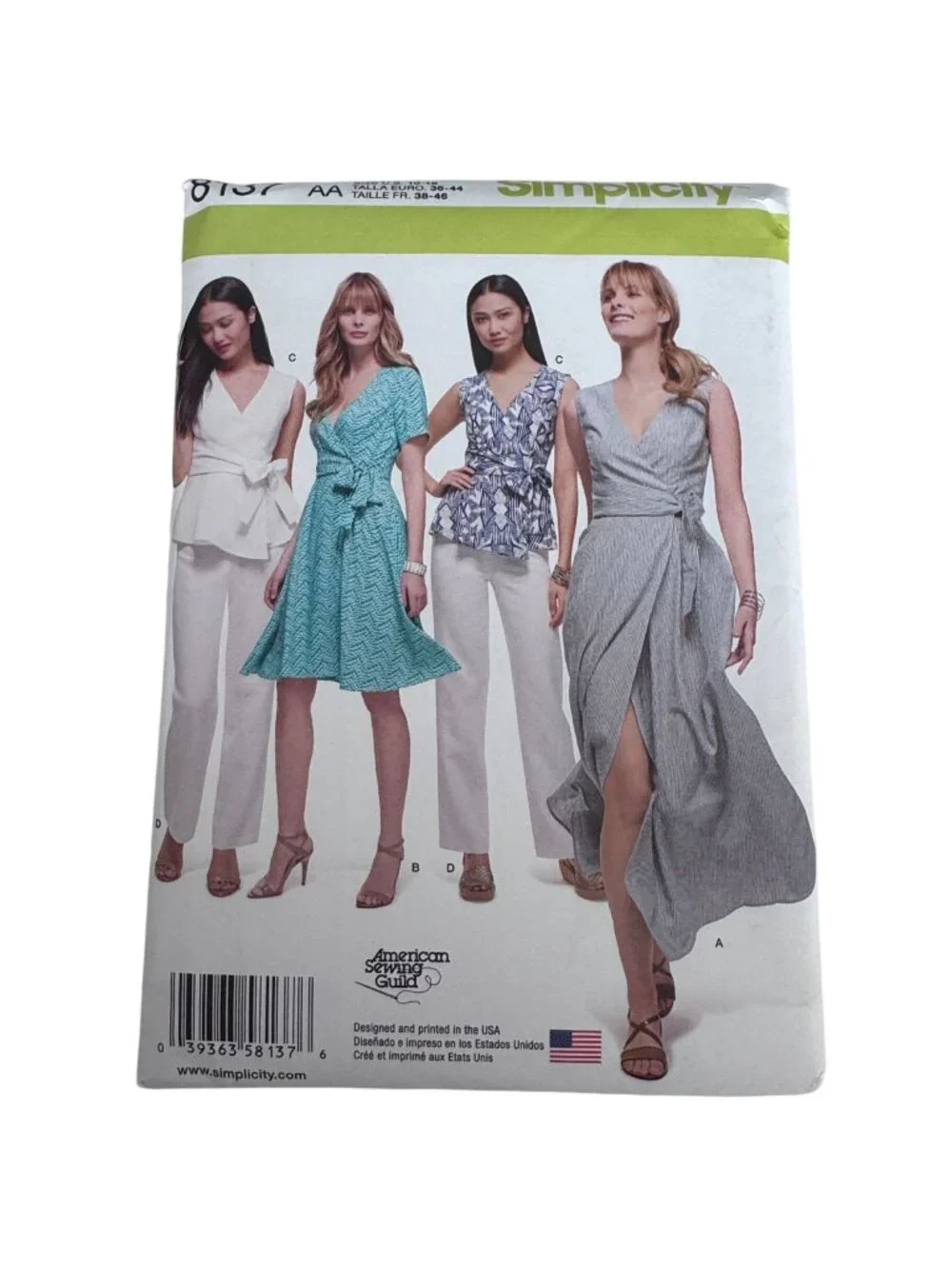 Simplicity Sewing Pattern 8137 Wrap Dress Top Pants Modern Feminine 10-18 Uncut